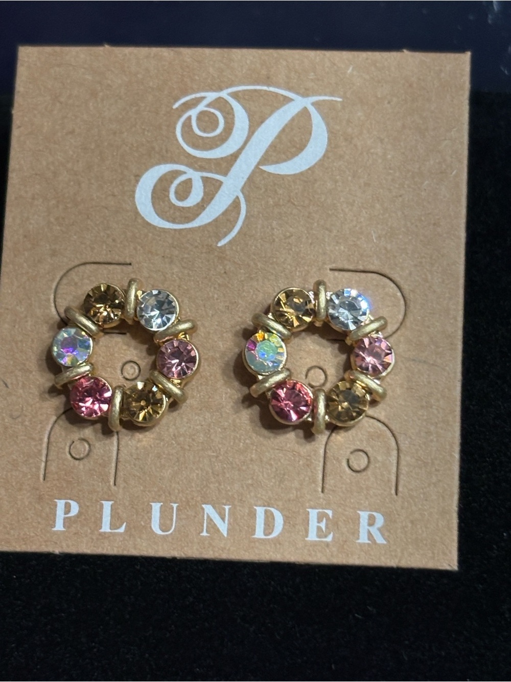 Plunder Gold Multi-Color Crystal Circle Stud Earrings (v)